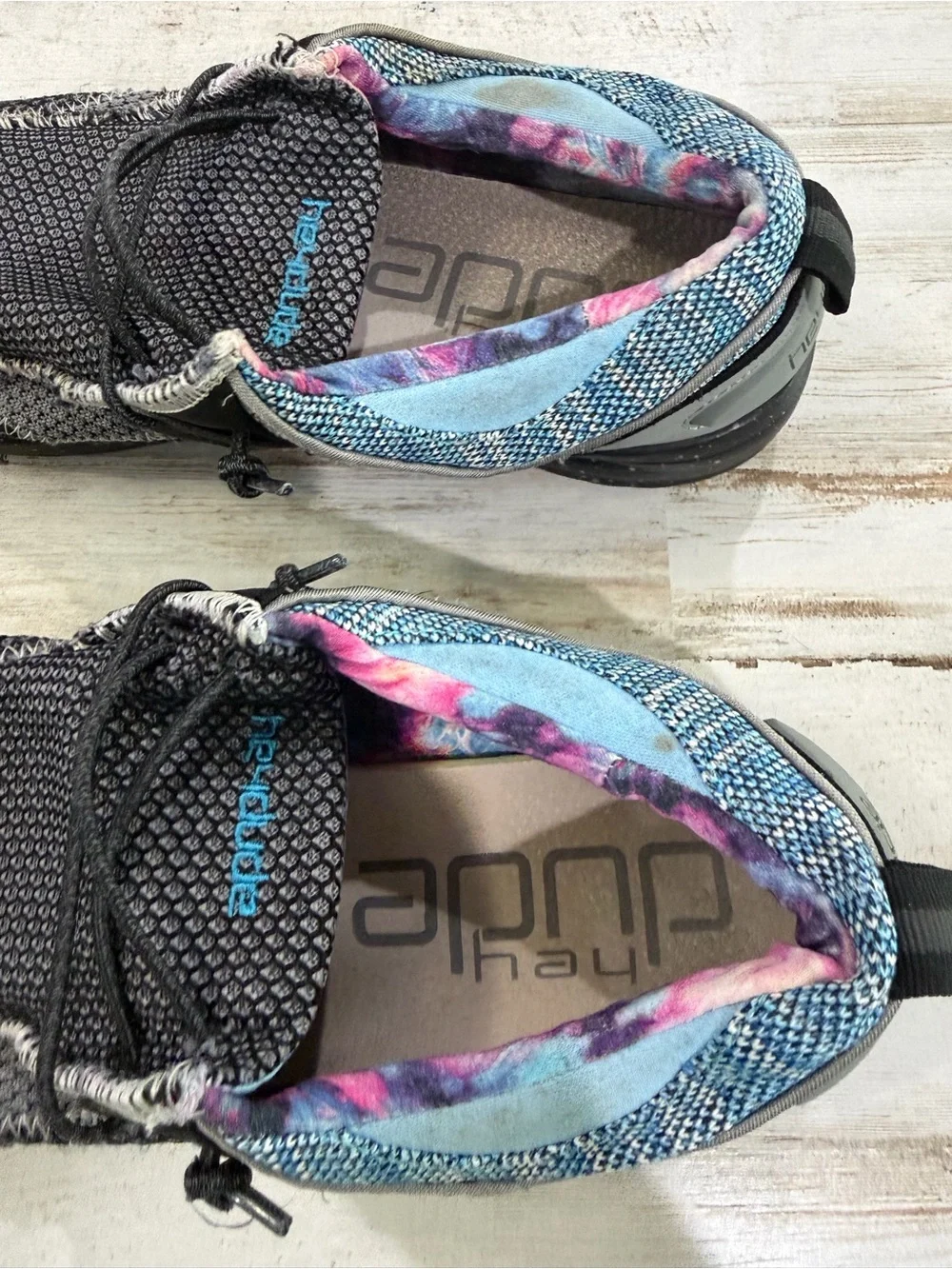 Hey Dude Wally Storm Space Dye Men’s Size 10 Black Blue Slip On Shoes